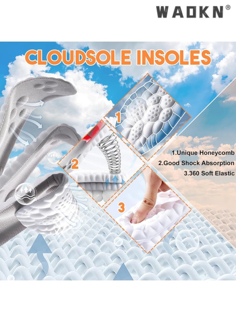 WAOKN 2 Pairs Memory Foam Insoles with Arch Support - Comfortable Shoe Inserts for Women and Men - Breathable and Shock Absorbing - Ideal for Trainers, Sports Shoes, Work Boots , Grey - Image 5