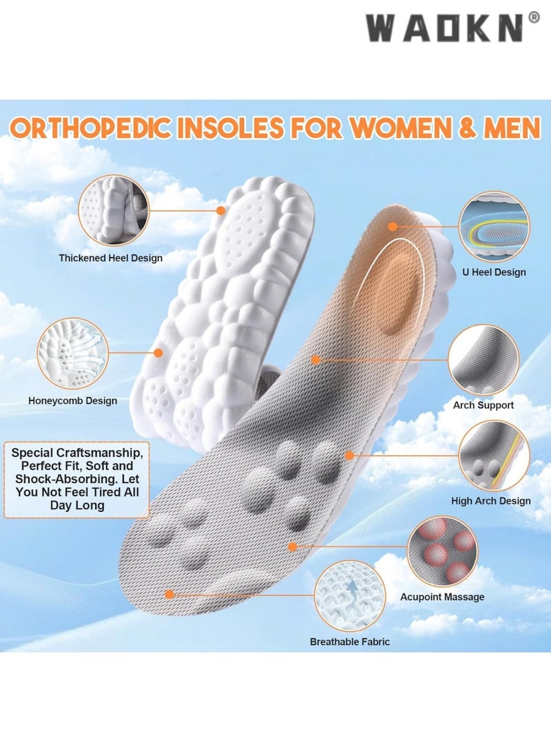 WAOKN 2 Pairs Memory Foam Insoles with Arch Support - Comfortable Shoe Inserts for Women and Men - Breathable and Shock Absorbing - Ideal for Trainers, Sports Shoes, Work Boots , Grey - Image 4