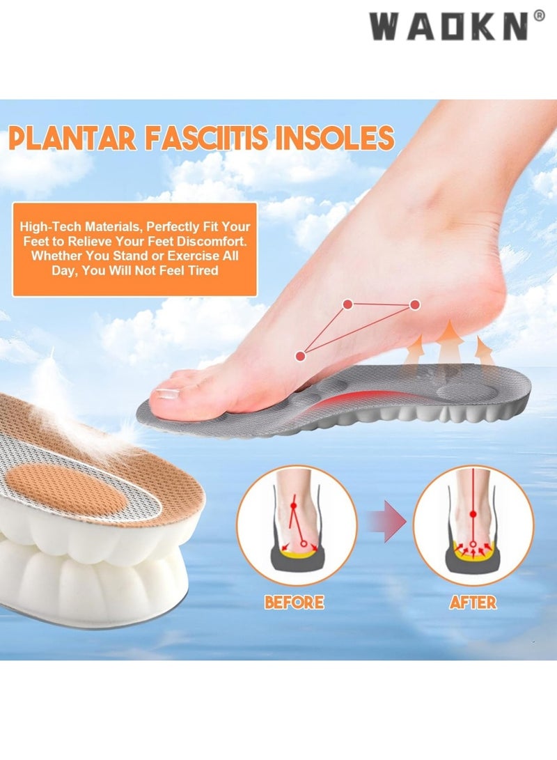 WAOKN 2 Pairs Memory Foam Insoles with Arch Support - Comfortable Shoe Inserts for Women and Men - Breathable and Shock Absorbing - Ideal for Trainers, Sports Shoes, Work Boots , Grey - Image 2