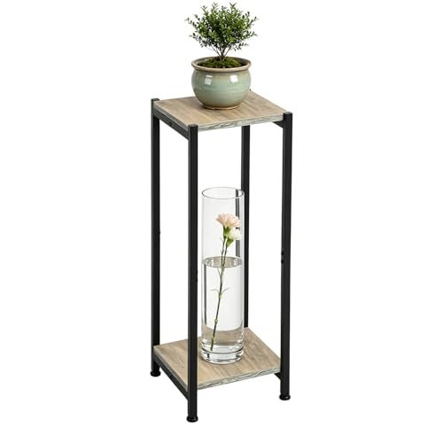 Dipion Tall Plant Stand Indoor31 Inch Plant Stands2 Tier Metal Plant Stand with Heavy Duty WoodGreige and Black - Image 1