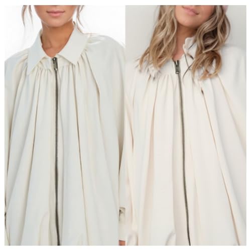 Xunger Women's Puffed Bomber Jacket Oversized Streetwear Casual Batwing Sleeve Lapel Collar Zip Front Pleated Shirts(1036-01Beige-M-RD) - Image 3