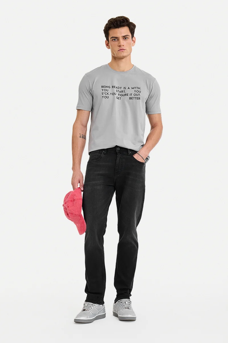 SNITCH Charcoal Grey Solid Slim Fit Casual Jeans
