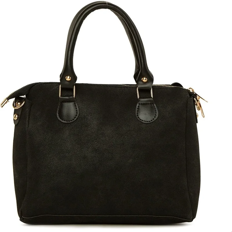 Bagmori Black Vertical Double Zipper Nubuck Bag