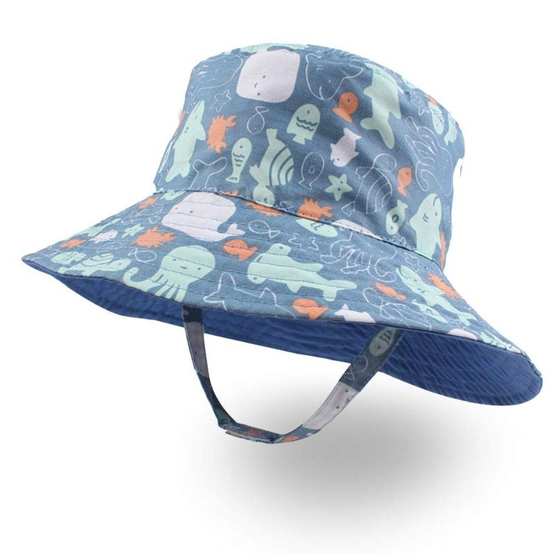 XIAOHAWANG Baby Boy Bucket Toddler Kids Sun Hat UPF 50+ Wide Brim Outdoor Beach Caps Play hat (Octopus, XS(3-6 Months)) - Image 1