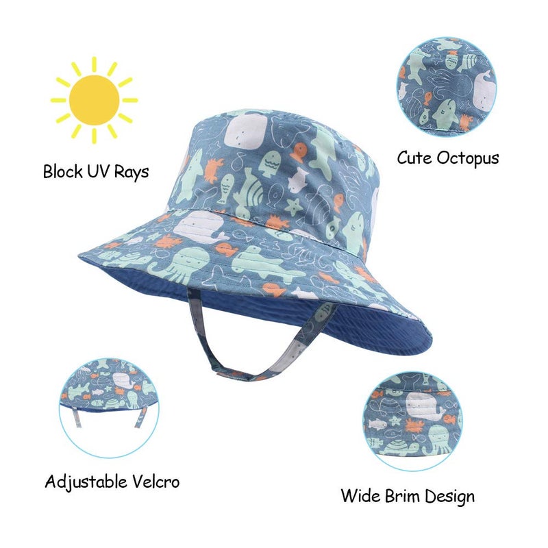 XIAOHAWANG Baby Boy Bucket Toddler Kids Sun Hat UPF 50+ Wide Brim Outdoor Beach Caps Play hat (Octopus, XS(3-6 Months)) - Image 2