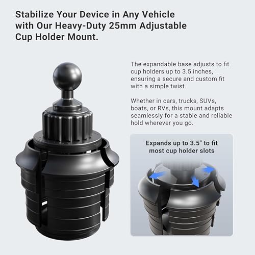 Arkon SPRM023 Cell Phone Cup Holder Mount Base for 1 Inch / 25mm Ball Double Socket Mounts, Black - Image 3