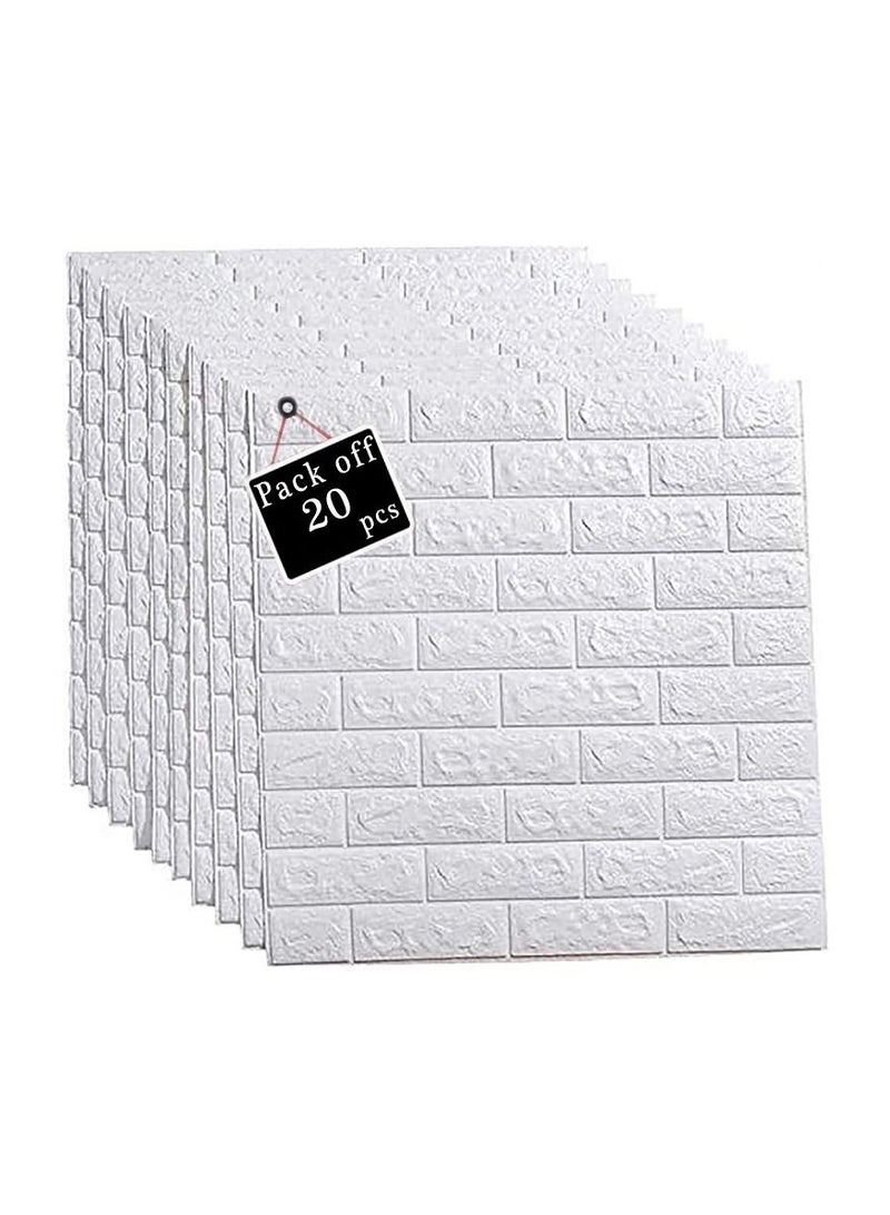 LINGWEI 3D Brick Wall Sticker For Living room Bed room TV wall White 70x77cm 20pcs - Image 2