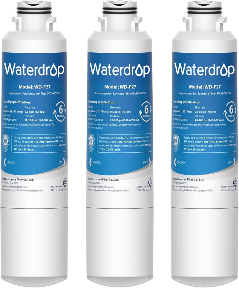 Waterdrop DA29-00020B Replacement for Samsung® Water Filter HAF-CIN/EXP, DA29-00020B, HAF-CIN, DA29-00020B-1, RF28HMEDBSR, RF263BEAESR, RS25J500DSR, RF263TEAESG, HDX FMS-2, DA97-08006A-1, 3 Filters - Image 1