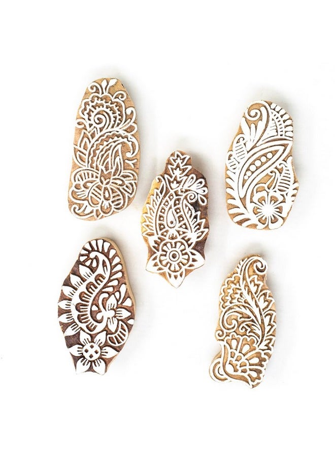 Hashcart Wooden Indian Traditional Design Printing Stamps | Set Of 5 | Blocks For Printing Saree Border/Dresses/Craft Card Making/Scrapbook/Clay Pottery  - Image 2