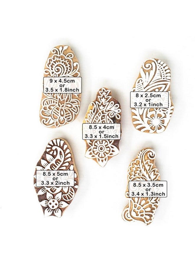 Hashcart Wooden Indian Traditional Design Printing Stamps | Set Of 5 | Blocks For Printing Saree Border/Dresses/Craft Card Making/Scrapbook/Clay Pottery  - Image 3