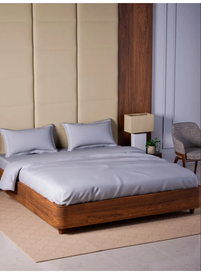 MULBERRY LIVING مفرش سرير مسطح قطن 100% 500 غرزة، مقاس كينج (260x280 سم) مع غطائي وسادة (50x75 سم) - رمادي فضي