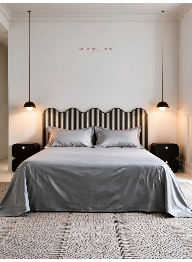 Mulberry Living 100% Cotton King Flat Bedsheet with 2 Pillow covers - 500TC Opulent Hue -Silver grey