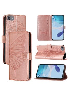 For iPod Touch 7 / 6 / 5 Embossed Butterfly Leather Phone Case(Rose Gold)