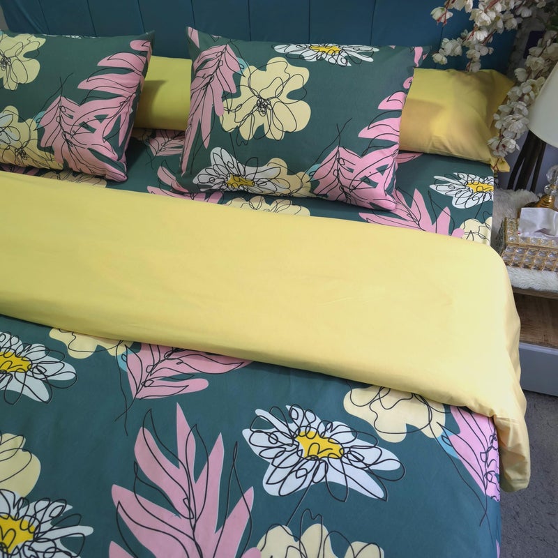 Golden Bed King Size 230 * 240 Cotton Amreya Luxury Quilt Cover (Green Floral in Pink) - Image 1