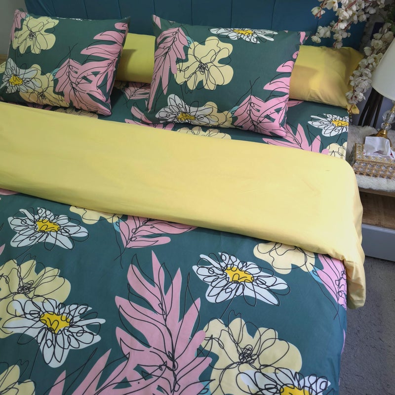 Golden Bed King Size 230 * 240 Cotton Amreya Luxury Quilt Cover (Green Floral in Pink) - Image 2