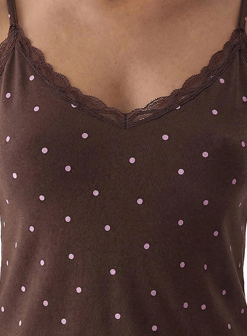 Penti Penti Women's Cotton Lounge Leila Dotted Sleeveless Tank & Shorts Set - Brown