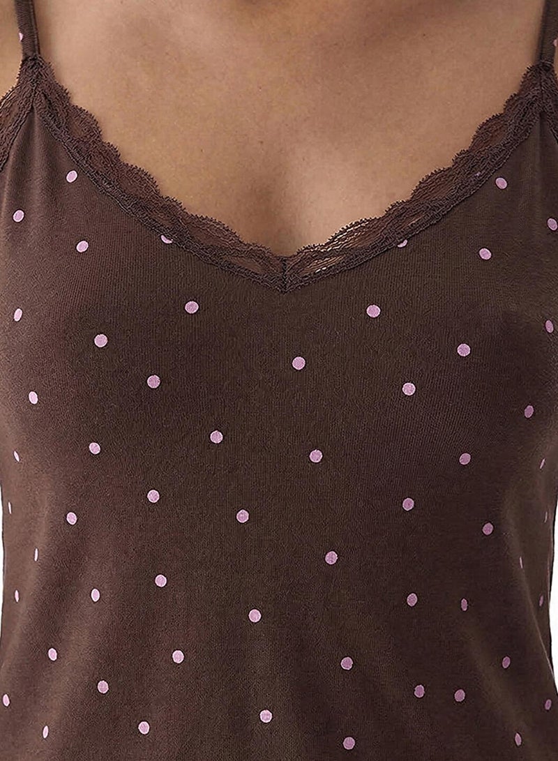 Penti Women's Cotton Lounge Leila Dotted Sleeveless Tank & Shorts Set - Brown - Image 2