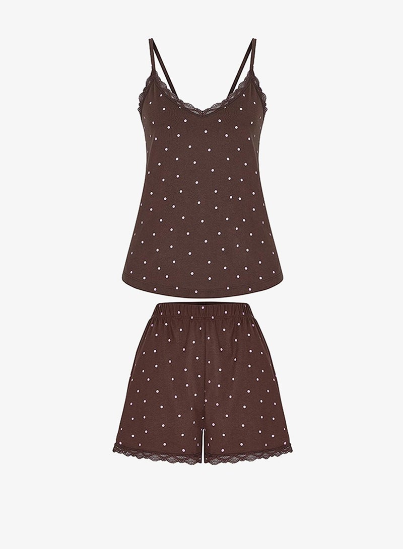 Penti Women's Cotton Lounge Leila Dotted Sleeveless Tank & Shorts Set - Brown - Image 4