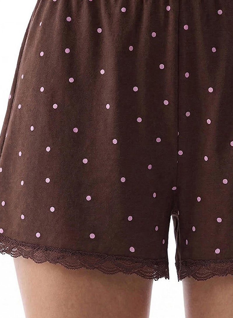 Penti Women's Cotton Lounge Leila Dotted Sleeveless Tank & Shorts Set - Brown - Image 3