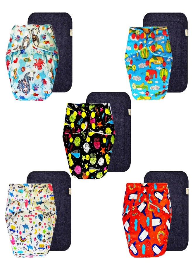 Dumbledo Premium Cloth Diaper with Black Insert (Pack of 5) | Snug Fit | Breathable | Easy to Clean | Everyday Diapering Essential | 3 Months - 3 Years | Unisex Baby - Image 1