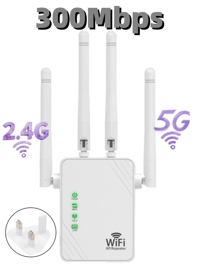 WiFi Extender Signal Booster Up to 10000sq.ft and 50+ Devices, WiFi Range Extender,  Long Range Amplifier with Ethernet Port, Access Point, 1-Key Setup,  300Mbps - Image 1