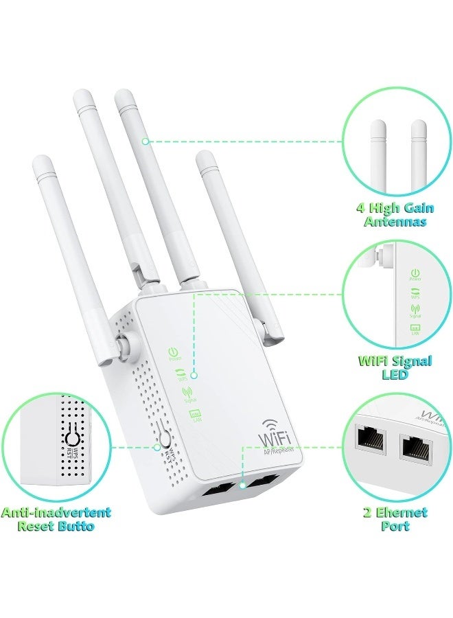 WiFi Extender Signal Booster Up to 10000sq.ft and 50+ Devices, WiFi Range Extender,  Long Range Amplifier with Ethernet Port, Access Point, 1-Key Setup,  300Mbps - Image 4
