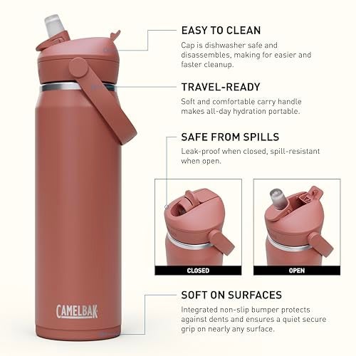 CamelBak Thrive Flip Straw Insulated Stainless Steel Water Bottle Cold Retention Design for Everyday Hydration and Active Use 25oz Sierra Red - Image 3