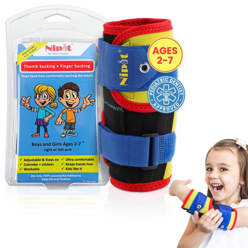 NIPIT Age 2-7 Thumb Sucking Habit STOP for Kids, Best Toddler Finger Sucking Prevention. #1 Pediatric Dentist Rated, since 2014, Keep Fingers Uncovered to Develop and Play, INCLUDES Motivation Program - Image 1
