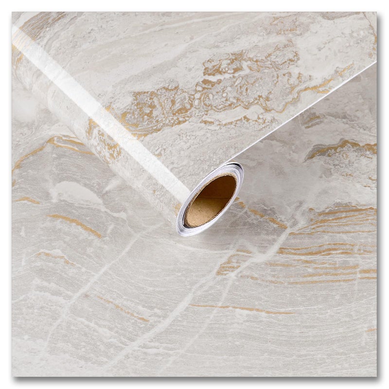 CRE8TIVE 36"x118" Wide Beige Gold Marble Contact Paper for Kitchen Countertop Peel and Stick Marble Wallpaper Removable Adhesive Waterproof Glossy Liquid Marble Vinyl Paper for Bathroom Cabinets Walls - Image 1