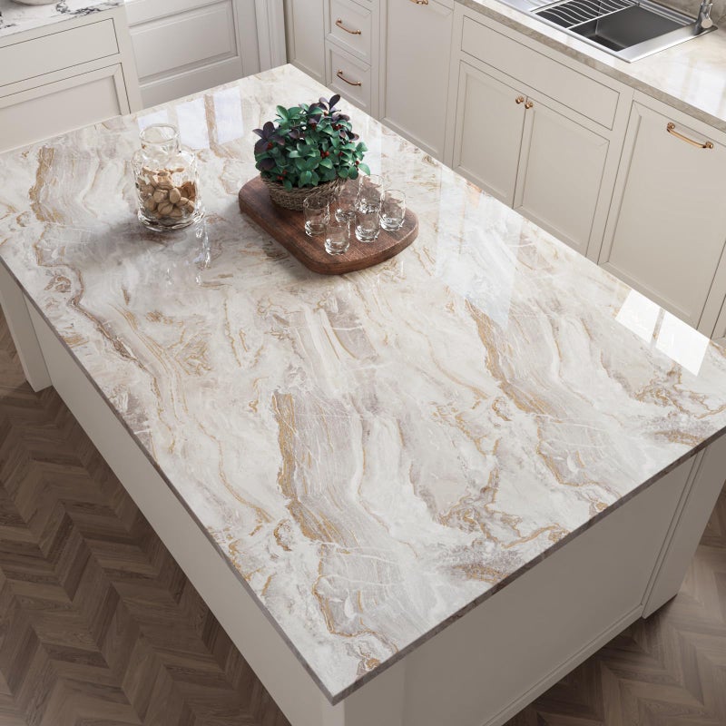 CRE8TIVE 36"x118" Wide Beige Gold Marble Contact Paper for Kitchen Countertop Peel and Stick Marble Wallpaper Removable Adhesive Waterproof Glossy Liquid Marble Vinyl Paper for Bathroom Cabinets Walls - Image 2