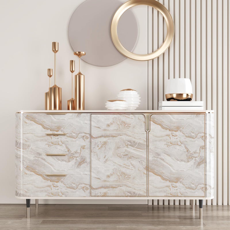 CRE8TIVE 36"x118" Wide Beige Gold Marble Contact Paper for Kitchen Countertop Peel and Stick Marble Wallpaper Removable Adhesive Waterproof Glossy Liquid Marble Vinyl Paper for Bathroom Cabinets Walls - Image 4