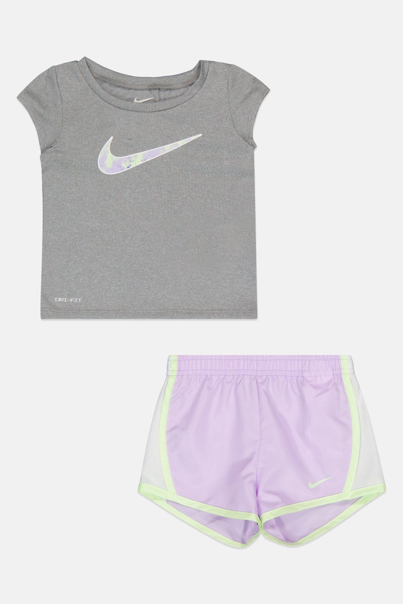 Nike Toddlers Girl 2 Pieces Brand Logo Short Sleeve T-Shirt With Shorts Set, Multicolor - Image 3