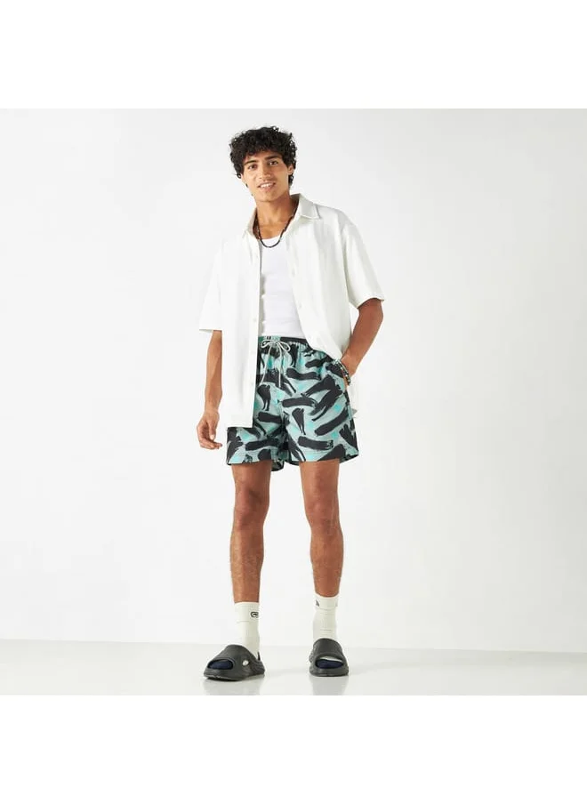 Kappa Kappa All-Over Tropical Print Swim Shorts with Pockets and Drawstring Closure