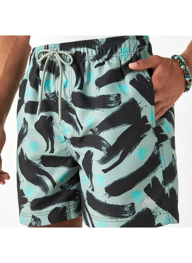 Kappa Kappa All-Over Tropical Print Swim Shorts with Pockets and Drawstring Closure