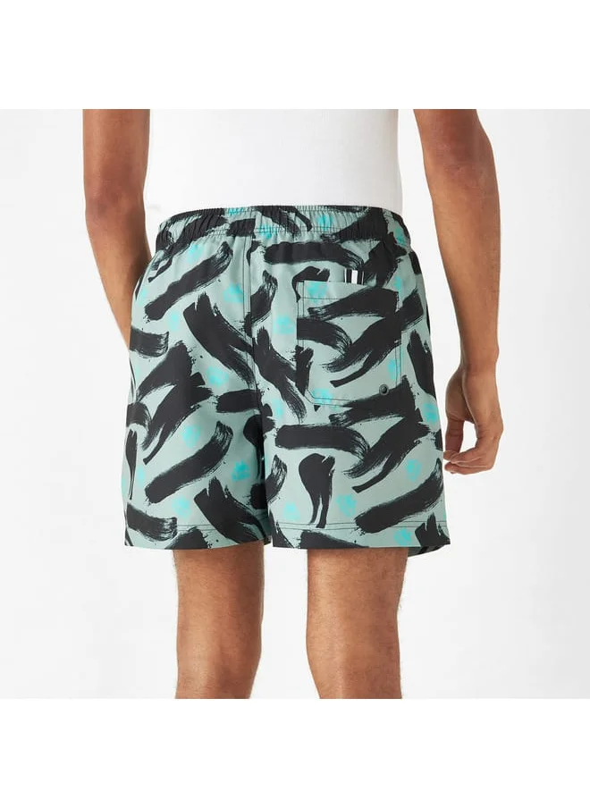 Kappa Kappa All-Over Tropical Print Swim Shorts with Pockets and Drawstring Closure