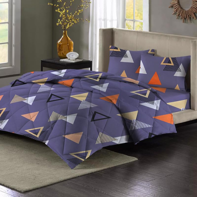 VAS COLLECTIONS 220 GSM Reversible Microfiber AC Comforter/Duvets for Mild Winter | All Season Single Size 3 Layered Quilted Blanket for Single Bed (230 cm x 150 cm, Trangle, Purple & Orange - Image 2