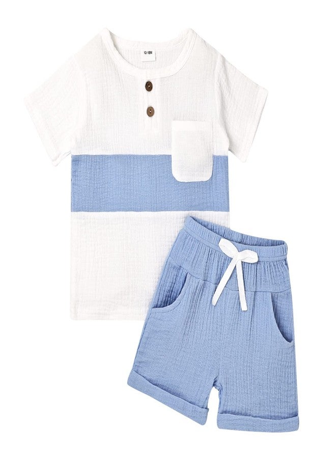 ODIMAME 3T Boy Clothes Toddler Boy Outfits Patchwork T-Shirt Pocket Short Pants Set Blue 3-4 Years - Image 1