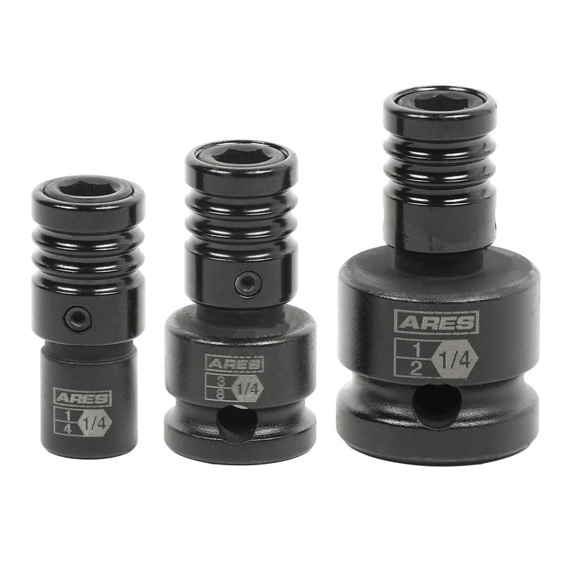 ARES 22035 – 3-Piece Impact Grade Quick Release Bit Holder Set – 1/4-Inch, 3/8-Inch, and 1/2-Inch Drive - Compatible With 1/4-Inch Hex Shank Bits - Quick Release Mechanism for Rapid Attach and Release - Image 1