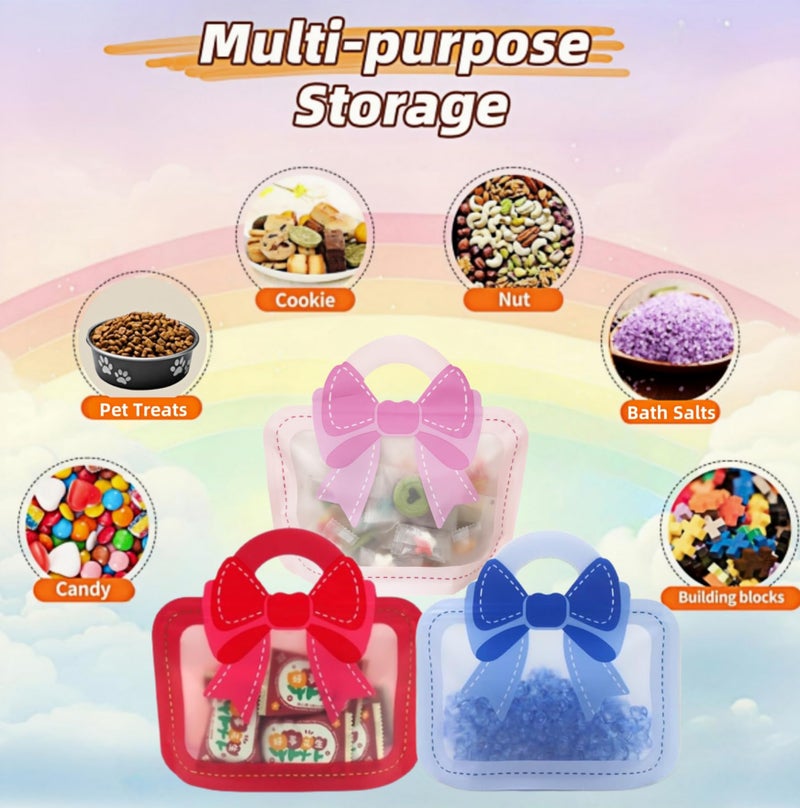 MITOB 30 Pack 3 Colors Strong Plastic Goodies Bags Clear Resealable Stand Up Bottom Goody Bag with Handle Cute Treat Closure Candy Snack Bulk Food Storage Baggies for Party Favor (Usable 9.84x5.9 inch) - Image 5