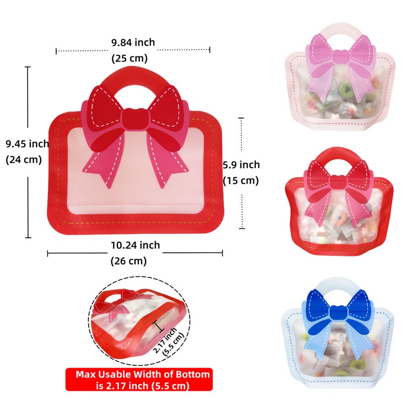MITOB 30 Pack 3 Colors Strong Plastic Goodies Bags Clear Resealable Stand Up Bottom Goody Bag with Handle Cute Treat Closure Candy Snack Bulk Food Storage Baggies for Party Favor (Usable 9.84x5.9 inch) - Image 3