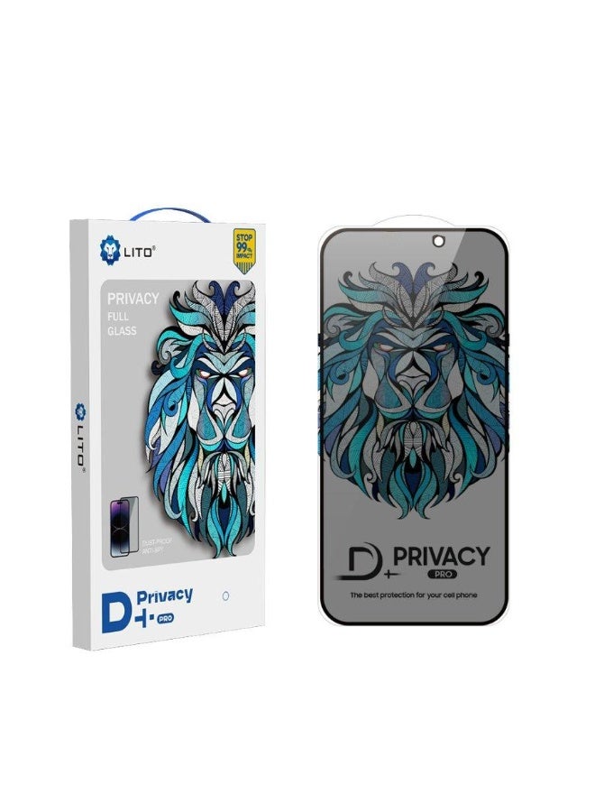 ليتو واقي شاشة Lito D+ Pro عالي الدقة من الزجاج المقوى للخصوصية لهاتف iPhone 16 واقي شاشة مضاد للتجسس - تغطية كاملة للشاشة / تركيب عالي الدقة سهل، أسود - Image 1