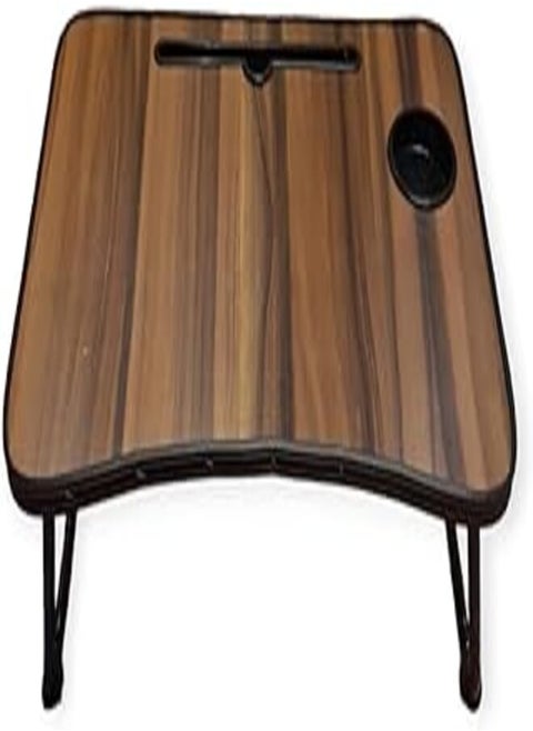 Laptop Table, 60 * 40cm Portable Laptop Table with Foldable Legs, Tablet & Notebook Slot, Multi-Functional Table for Reading and Eating (Dark Brown)