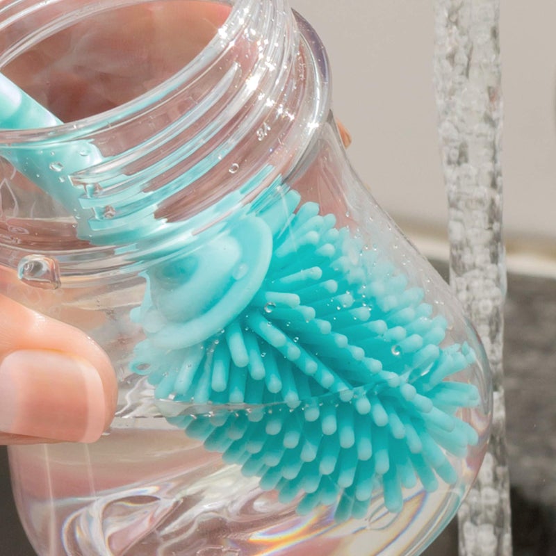 Chicco 9.5” Silicone Bottle Brush with Food-Grade Silicone Bristles | Dishwasher & Sterilizer Safe | Non-Slip, Comfort Grip Handle | Hangs for Drying & Storage | Teal - Image 2