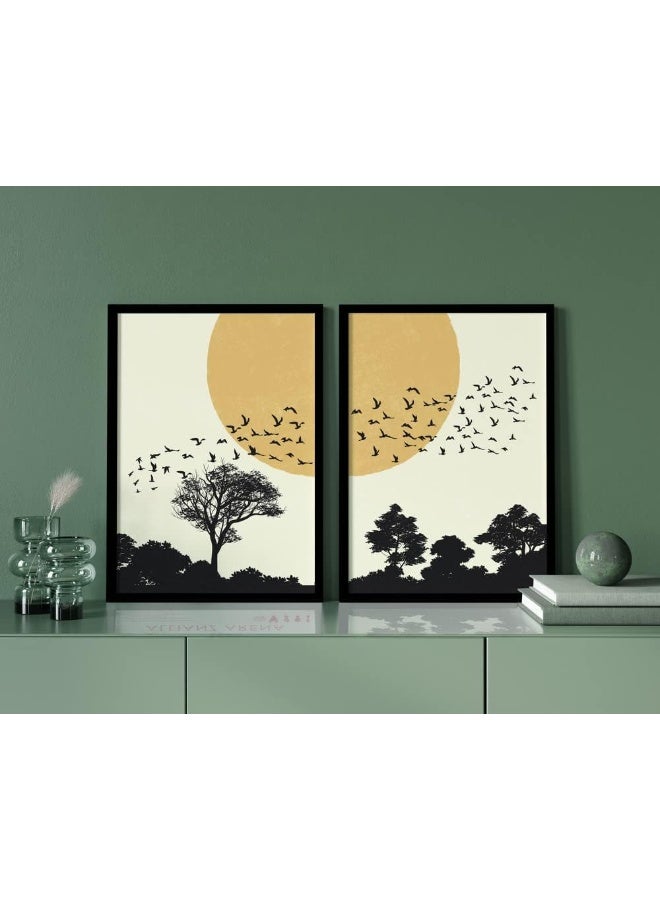 QUOTE - UNQUOTE ART Framed Wall Set of 2 Landscape Forest Birds Abstract Wall Painting 34x44 cm Black Frame - Image 4