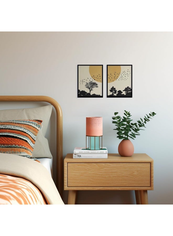 QUOTE - UNQUOTE ART Framed Wall Set of 2 Landscape Forest Birds Abstract Wall Painting 34x44 cm Black Frame - Image 5