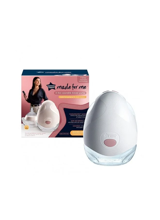 tommee tippee Made for Me Single Electric Wearable Breast Pump Hands Free In Bra Breastfeeding Pump Portable Quiet 1 Massage and 8 Express Modes 4 Hour Battery Life