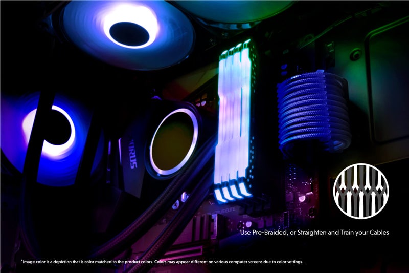 LINKUP - AVA 50cm PSU Cable Extension Sleeved Custom Mod GPU PC Braided w/Comb Kit - Compatible with RTX3090 | 1 x 24 P (20+4) | 2 x 8 P (4+4) CPU | 3 x 8 P (6+2) GPU Set | 500mm - Blue - Image 3