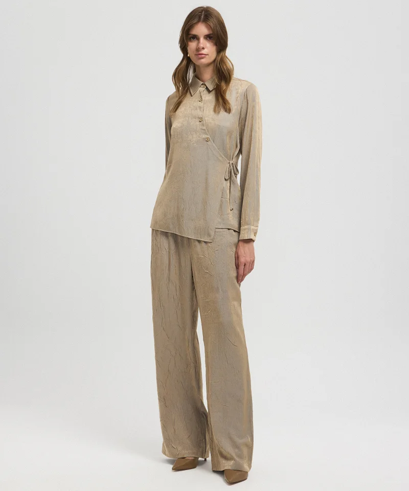 Asymmetric Tie Waist Shirt