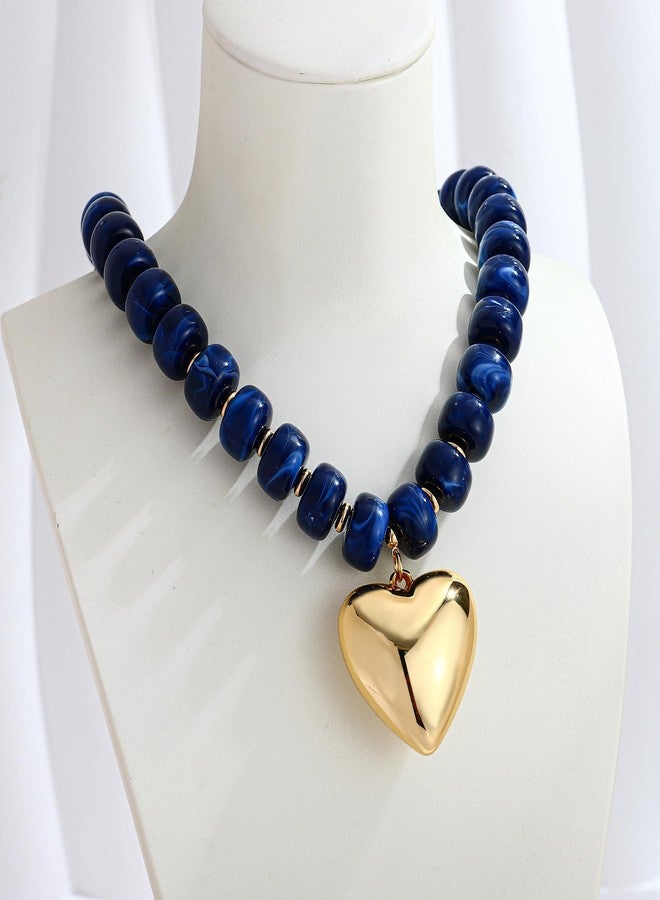 WOWORAMA Chunky Heart Necklaces for Women Colorful Resin Beaded Choker Necklace Gold Puffy Heart Statement Necklace Trendy Acrylic Choker Jewelry, Adjustable Size, Acrylic, No Gemstone - Image 3