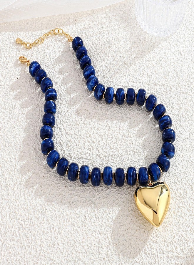 WOWORAMA Chunky Heart Necklaces for Women Colorful Resin Beaded Choker Necklace Gold Puffy Heart Statement Necklace Trendy Acrylic Choker Jewelry, Adjustable Size, Acrylic, No Gemstone - Image 5